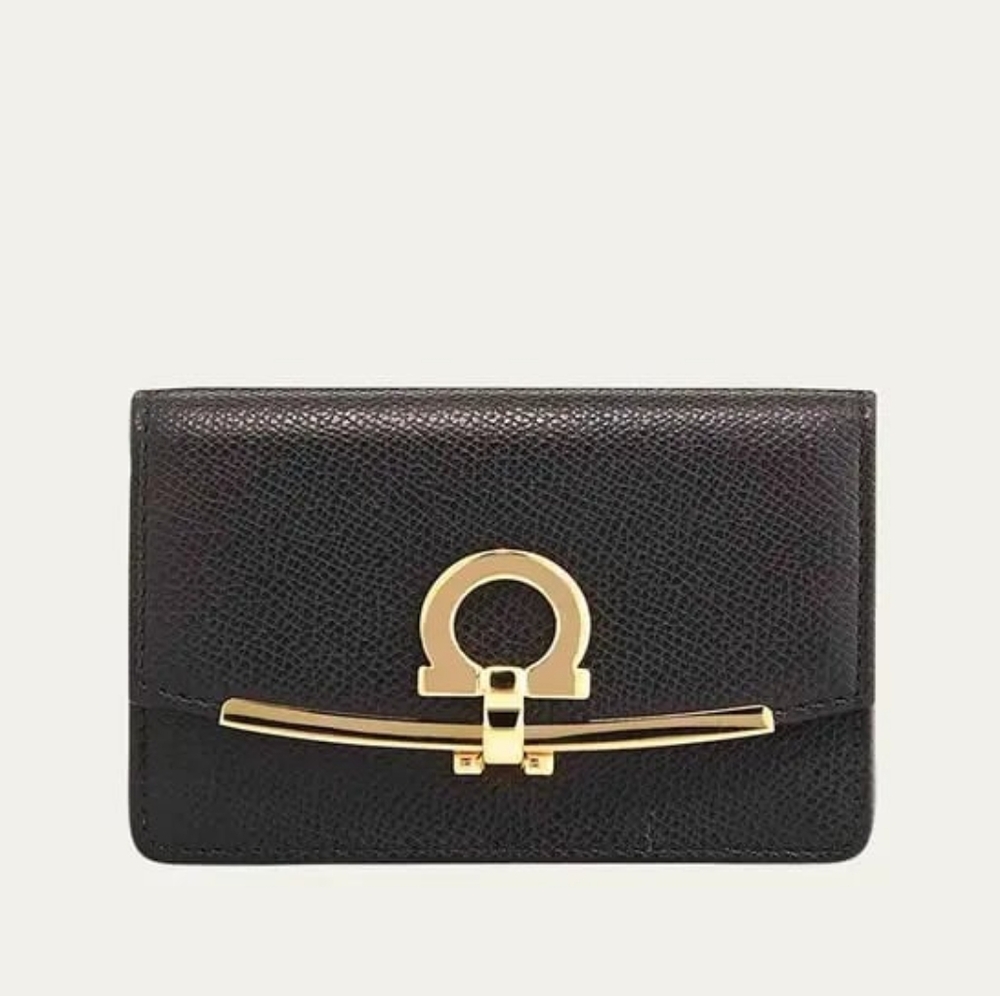 NIB Salvatore Ferragamo Icona Saffiano Cardholder Gancin Leather Wallet